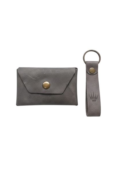WATCHOFROYAL Gift Set Genuine Leather Buttero Gray Wallet & Keychain