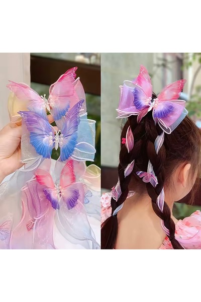 LUNIVRA 3D Butterfly Detailed Large Bow Hair Clip Children's Princess Hair Accessory
