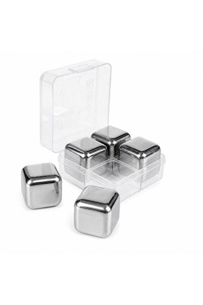 SHOPIENS Set de 4 cuburi de gheață reutilizabile din oțel inoxidabil, arginti...