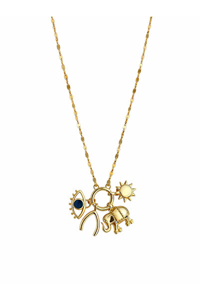 Sade Accessory Kilit Detaylı Çok Figürlü Şans Kolye