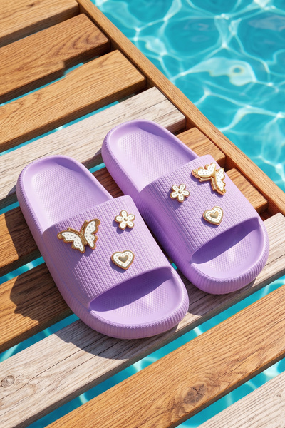 REMSA Children's Top Sticker Detail Sandals Slippers 300-5 Lilac