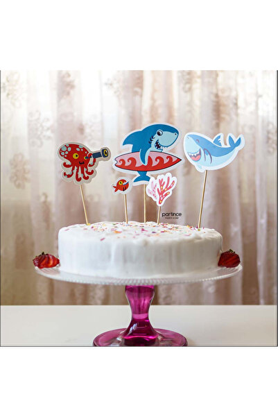 partince Shark Themed Cake Decoration Toothpick Set 5-Piece Birthday Party De...