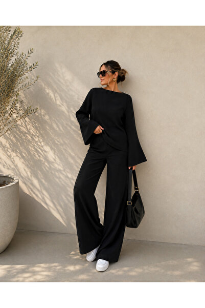 Butik Black Modern Cut-Out Back-Tie Top and Bottom Set