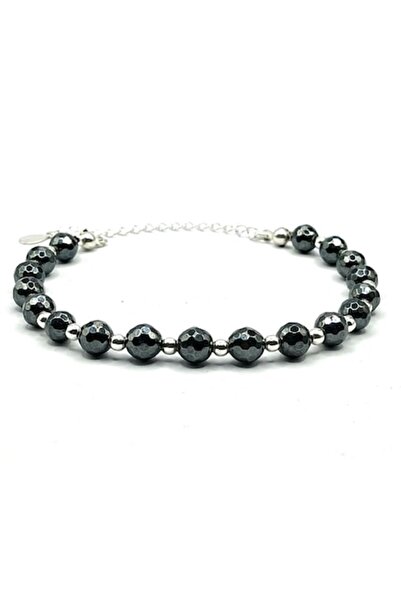 OEM Silver Spheres Bracelet 3 mm and Faceted Hematite 6mm adjustable size 16 ...