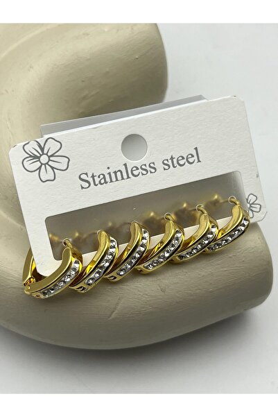 BİJU YILMAZ 26clk73 gold zircon stone steel hoop earring set