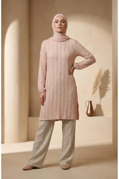 sefamerve Ruffle Detailed Tunic 0553-07 Beige