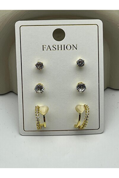 BİJU YILMAZ 26Vipkp80 - Set of 3 Steel Earrings with Heart Detail