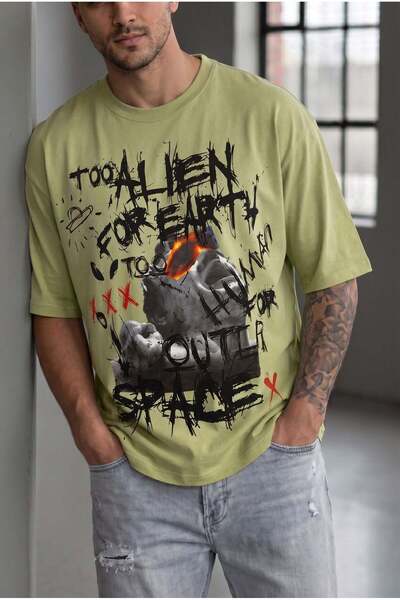 HerTon Tricou grafic cu slogan în stil streetwear pentru bărbați