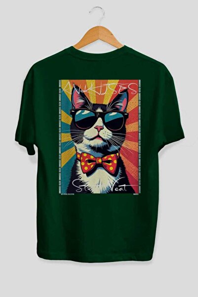 Ankhises Μπλουζάκι  "For the Love of Cats " με στάμπα 37 γάτες, πράσινο, over...