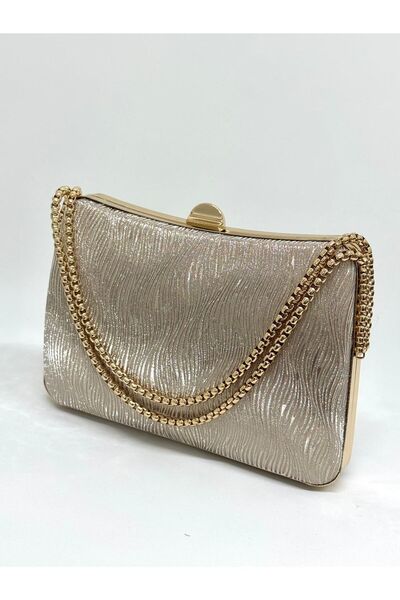 NAZART Women's Wavy Gold Evening Dress Clutch Chain Strap Hand and Shoulder W...