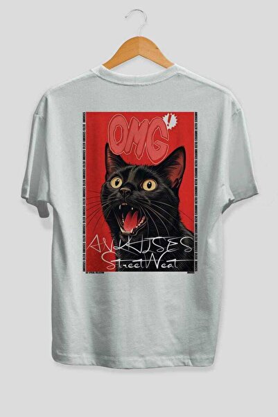 Ankhises For the Love of Cats 116 Cat Printed White Oversize T-Shirt 100% Cot...