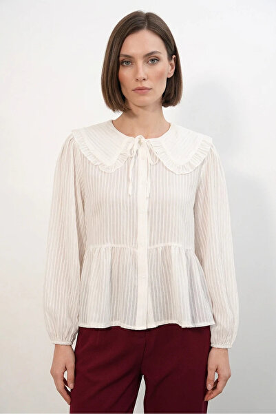 buğrahayalin Women's Bebe Collar, Gathered Waist, Ruffled Scallop Detail Whit...