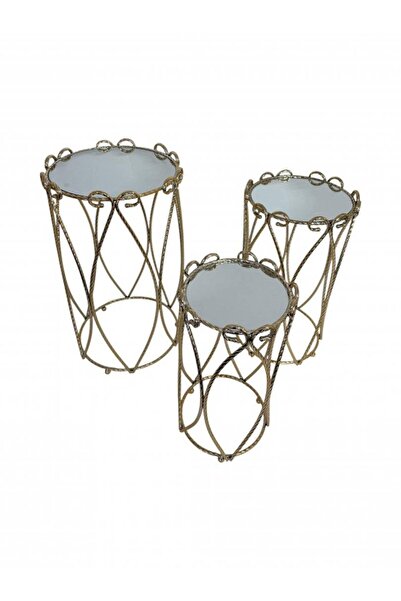 OEM Masute Metalice Cu Blat Oglinda 3/Set