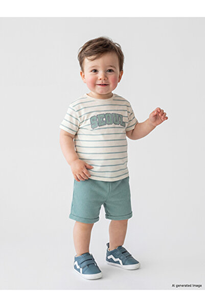 LC Waikiki Trendlucky with Difference Seoul Printed Baby Boy T-Shirt and Shor...