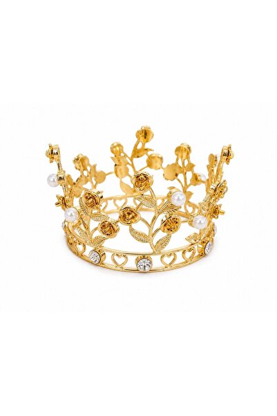 OEM Golden crown with golden roses and white pearls - elegant floral