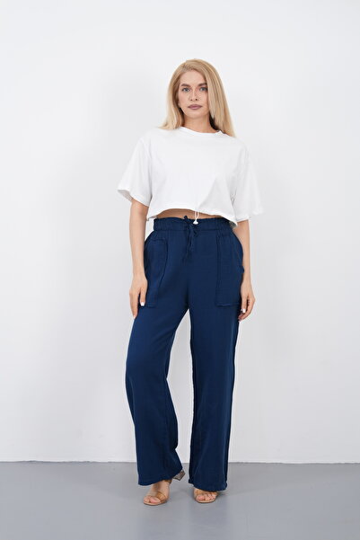 THE VOLER Muslin Palazzo Trousers Women's Summer Loose Wide Leg Casual Comfor...