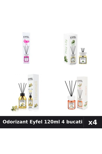 Eyfel Set 4 Odorizant Camera Betisoare 120ml - Bubble Gum, Lacramioare, Acacia
