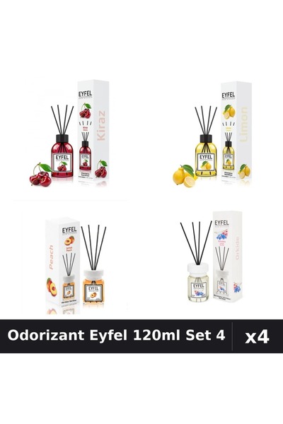 Eyfel Set 4 Odorizant Camera Betisoare 120ml - Cireșe, Lămâie, Piersică, Orhidee