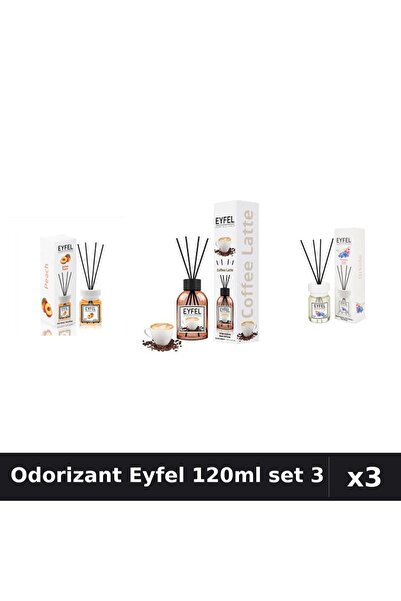 Eyfel Set 3 Odorizant Camera Betisoare 120ml - Piersică, Cafea, Orhidee