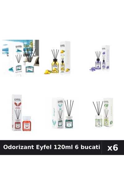 Eyfel Set 6 Odorizante Camera Betisoare - 6 Arome Asortate, 120ml Parfum