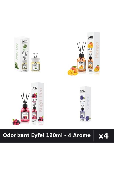 Eyfel Set 4 Odorizant Camera Betisoare 120ml - Lacramioare, Mango, Fructe Păd...
