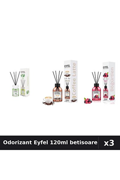 Eyfel Set 3 Odorizant Camera Betisoare 120ml - Iasomie, Cafea, Fructe Pădure