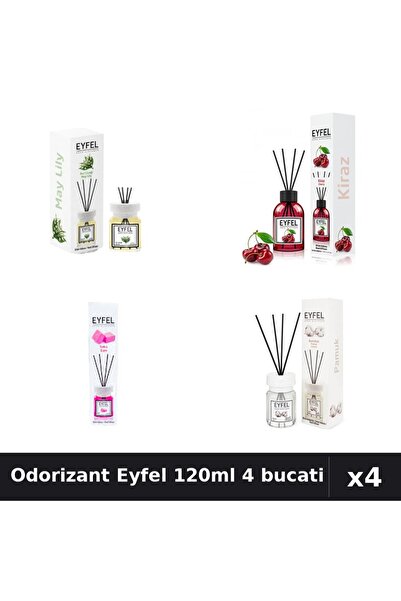 Eyfel Set 4 Odorizant Camera Betisoare 120ml - Lacramioare, Cirese, Bubble Gu...