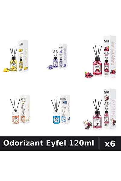 Eyfel Set 6 Odorizante Camera Betisoare 120ml - Ananas, Lavanda, Fructe, Acac...