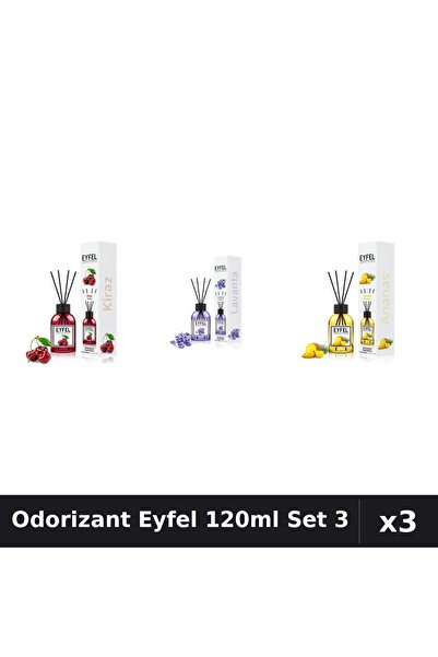 Eyfel Set 3 Odorizant Camera Betisoare 120ml - Cireșe, Lavandă, Ananas