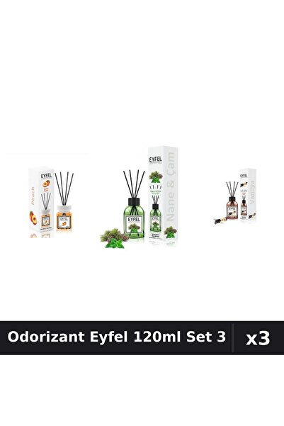 Eyfel Set 3 Odorizant Camera Betisoare 120ml - Piersica, Pin Menta, Vanilie