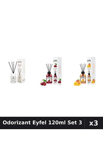 Eyfel Set 3 Odorizant Camera Betisoare 120ml - Bumbac, Cireșe, Mango