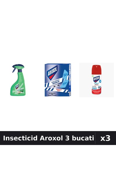 Aroxol Set 3 Spray Insecticid 400ml + 100ml + Pastile Anti-Insecte - Protectie