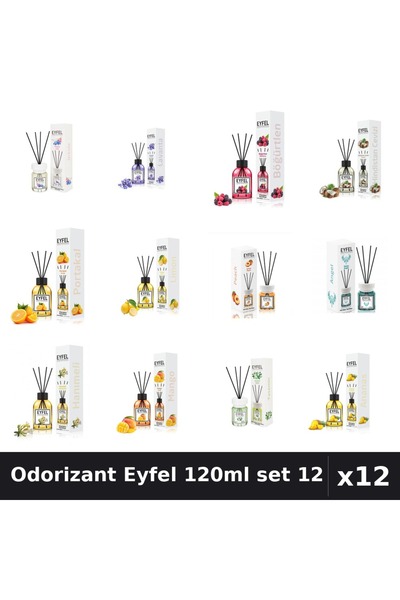 Eyfel Set 12 Odorizante Camera cu Betișoare 120ml - 12 Arome Asortate Parfum