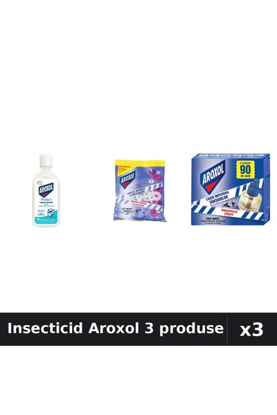Aroxol Set 3 Insecticid - Loțiune 85ml, Spirale 20 buc, Aparat 45 nopti