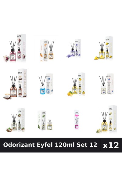 Eyfel Set 12 Odorizant Camera Betisoare 120ml - 12 Arome Asortate, Parfum Intens
