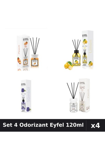Eyfel Set 4 Odorizante Camera Betisoare, Bumbac, Lamaie, Piersica, Zambile, 1...