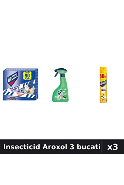 Aroxol Set 3 Spray Insecticid 400ml, 580ml & Aparat Electric 45 nopti - Prote...