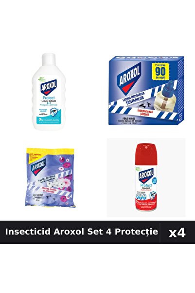 Aroxol Set 4 Insecticid - Spray 100ml, Loțiune 200ml, Aparat 45 nopți, Spirale