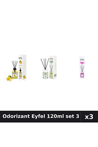 Eyfel Set 3 Odorizant Camera Betisoare 120ml - Lămâie, Iasomie, Bubble Gum