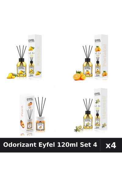 Eyfel Set 4 Odorizante Camera Betisoare 120ml - Ananas, Portocală, Piersică, ...