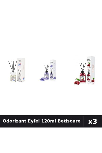 Eyfel Set 3 Odorizant Camera Betisoare 120ml - Orhidee, Lavanda, Cirese