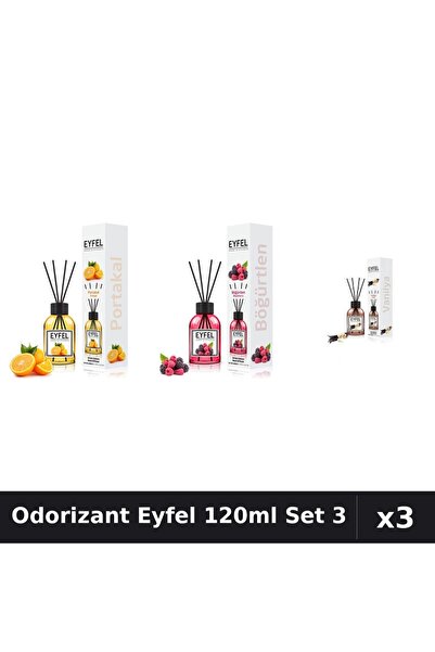 Eyfel Set 3 Odorizant Cameră Betișoare 120ml - Portocală, Fructe Pădure, Vanilie