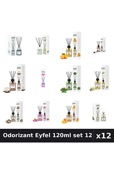 Eyfel Set 12 Odorizant Cameră cu Bețișoare 120ml - 12 Arome Asortate Parfum