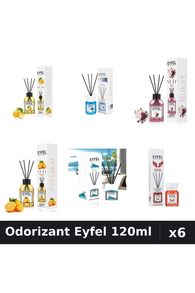 Eyfel Set 6 Odorizante Camera Betisoare 120ml - 6 Arome Asortate Parfum Intens