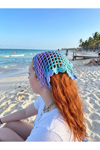NİLLS Örgü Bandana File Model Üçgen Bandana Mermaid renk Alın Kısmı Yıldız De...