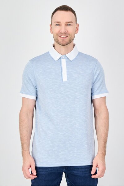 Geoffrey Beene Men Regular Fit Heather Short Sleeve Polo Shirt, Light Blue