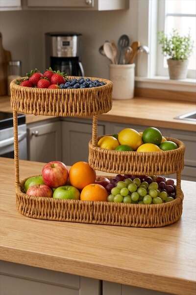 Bayev Rattan 3-Tier Oval Organizer Fruit Bowl Decorative Basket Organizer