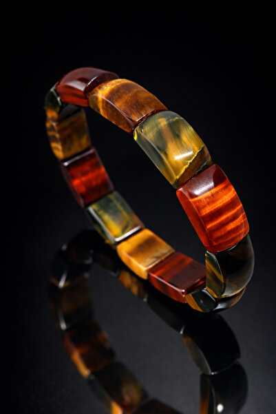 OSMANLI GÜMÜŞ Women's and Men's Natural Stone Bracelet, Processed 10 mm Tiger...
