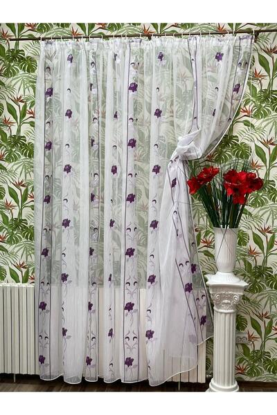 Liz Line Mechanically embroidered curtain, white/purple color, from the "Rose...
