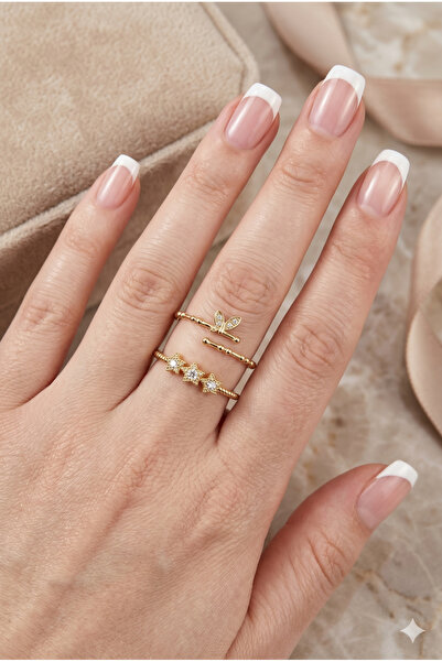 PABALAS Stainless Steel Gold Butterfly and Star Figured 2-Piece Women's Ring ...